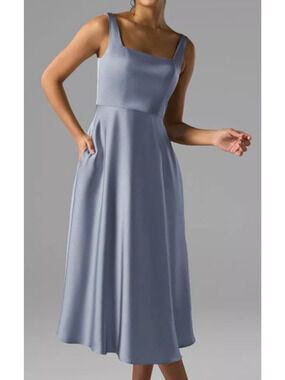 AW BRIDAL 8 M dusty blue Asa satin bridesmaid tea length midi dress NEW 0b13